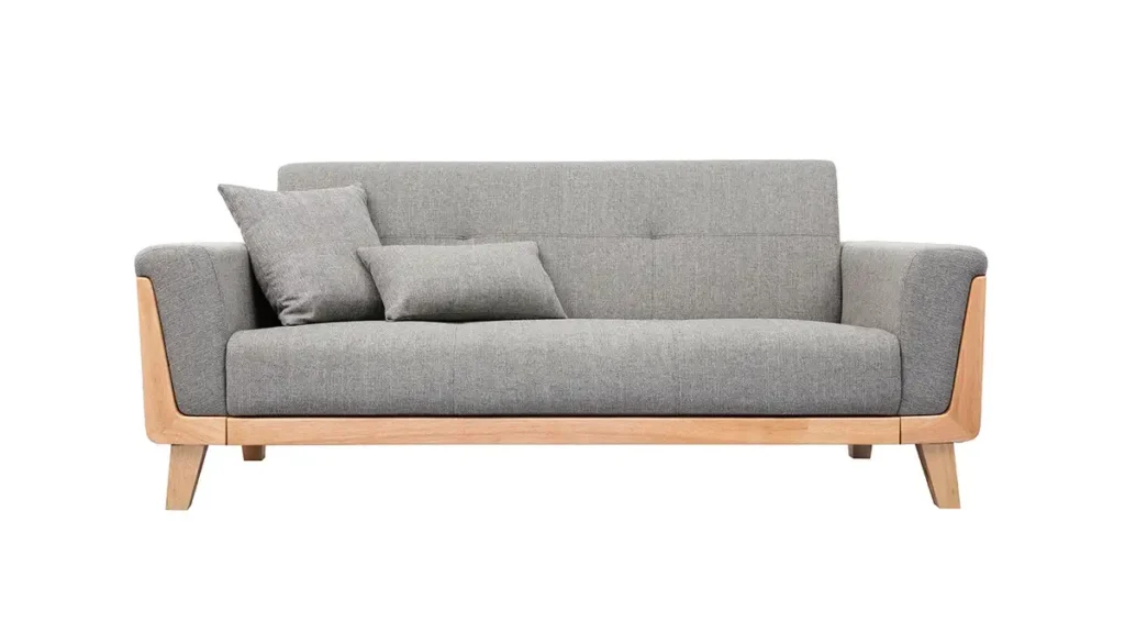 Canapé scandinave 3 places en tissu gris et bois clair FJORD